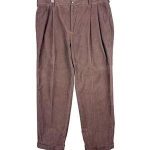 Jos A Bank Pants Mens 38x30 Brown Corduroy Pleated‎ Cuffed Casual Chino
